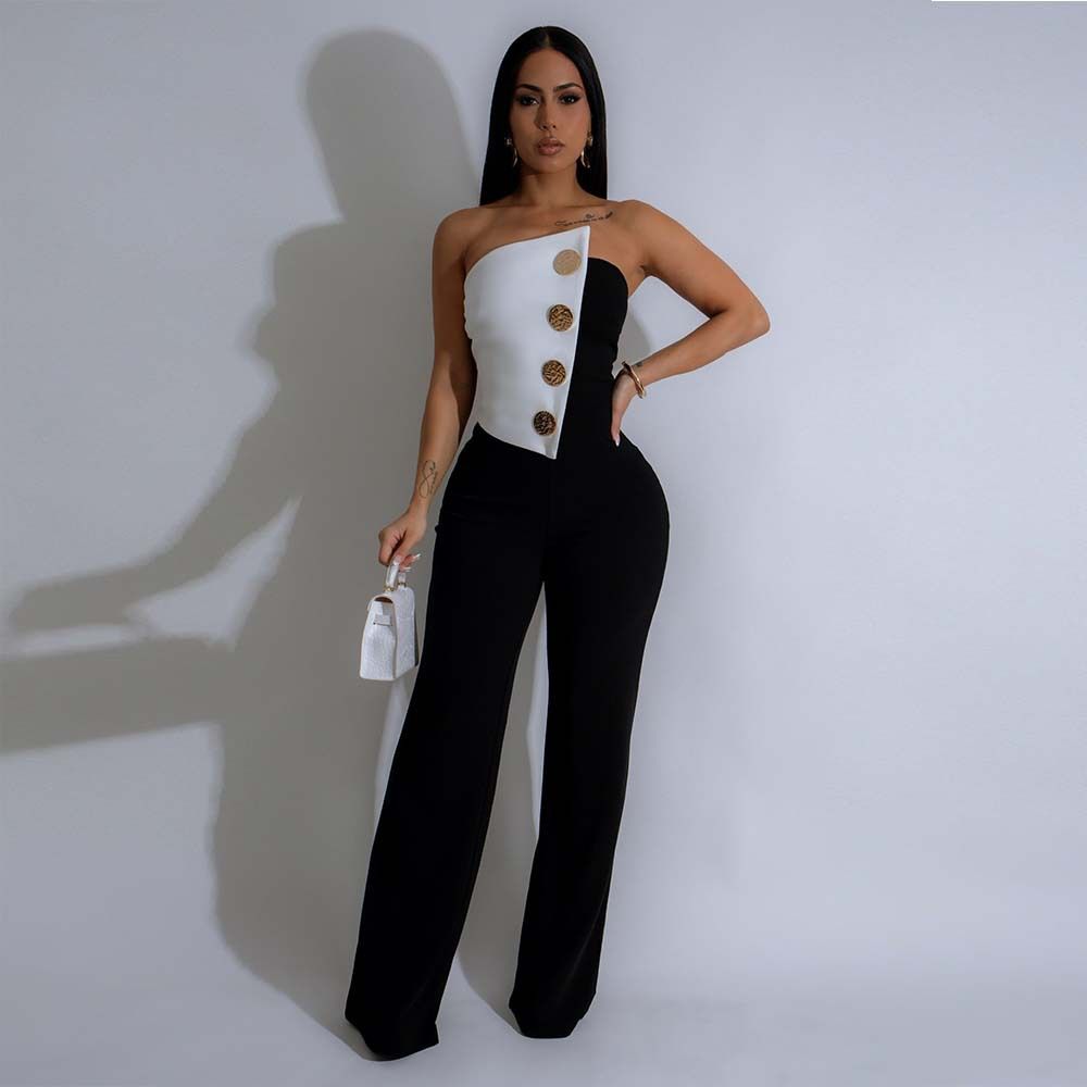 Women's Clothing Hot Girl Style Party Gathering Button Jumpsuit Pants_ecoleips.com