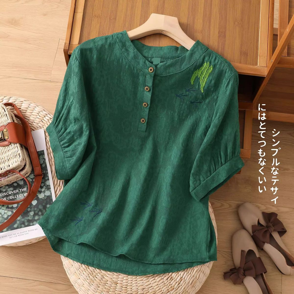 Women's Lightweight Summer Cotton-Linen Top With Artistic Embroidery Design; Available In Larger Sizes For A Slimming Ef_ecoleips.com