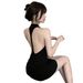 Women's Backless Halter Bodycon Dress - Sleeveless Sexy Slim Fit Mini Dress For Summer Versatile Black Hue_ecoleips.com