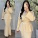 Elegant Mermaid Tail Dress For Women - Slim Fit Long Sleeve V-Neck Button-Down Bodycon Dress With Waist Tie_ecoleips.com