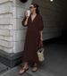 Women's Clothing Ins Simple Linen V Neck Puff Sleeve Backless Lace Up Dress Spring And Autumn_ecoleips.com