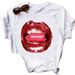 European And American Women's Clothing, Round-neck Casual Printed Plus-size Lip Print Top For Women_ecoleips.com