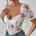 Women's Clothing Hot Girl Style Sexy Lace Flower Perspective Fishbone Short Sleeved Irregular Tops For Women_ecoleips.com