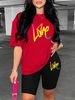 Summer Women's Casual And Fashionable Love Letter Print Loose T-shirt+shorts Two-piece Sportswear Suitable For Daily Wear-46_ecoleips.com