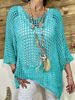 Plus Size Women's Summer Crochet Knit Cover Up Top, V-Neck 3/4 Sleeve Hollow Out Casual Loose Elegant Beach Tunic Blouse_ecoleips.com