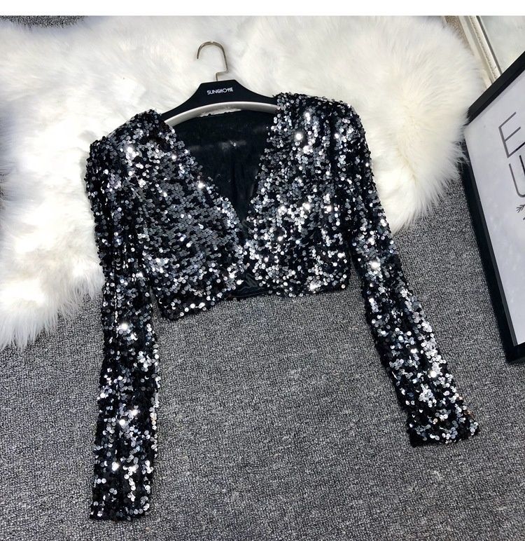 European Style Versatile Short Blazer BINGBING Sequin Vest Jazz Dance Performance Jacket_ecoleips.com