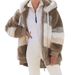 Women's Clothing autumn and winter warm plush patchwork zipper pocket hooded loose coat _ecoleips.com