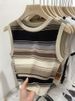 Versatile Color-Block Striped Knitted Tank For Women, Summer Round Neck Short Slim Fit Ribbed Inner And Outer Wear_ecoleips.com