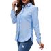 Women's Solid Color Long Sleeve Blouse Lightweight Casual Shirt Lapel Button down Open Front Cover-Up_ecoleips.com