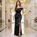 Cross-border European And American Summer New Style Spaghetti Strap With Off-the-shoulder Neckline, Slit Evening Gown,_ecoleips.com