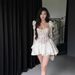 Women's Clothing Spring/Summer Bandeau Top With Flared Sleeves Fitted Waist Ruffled Lace Dress Vietnamese Design Square Neckline_ecoleips.com