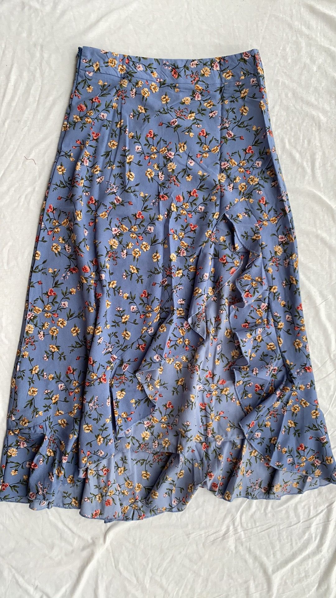 Women's Floral Print Side-Slit Midi Skirt – Flowy & Flirty Spring Wrap Skirt (M-Xxl, Black/Blue/Yellow)_ecoleips.com
