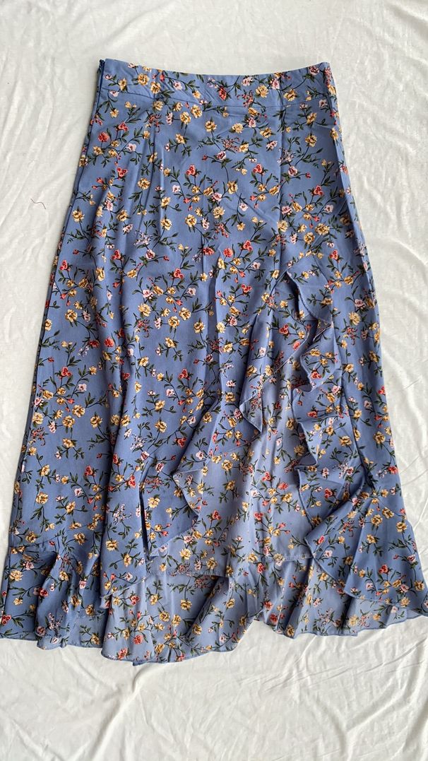 Women's Floral Print Side-Slit Midi Skirt – Flowy & Flirty Spring Wrap Skirt (M-Xxl, Black/Blue/Yellow)_ecoleips.com