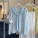Summer Style Thin Loose Knitted Cardigan Top for Women Korean Casual Striped Sun Protection Cover up_ecoleips.com