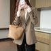 Women's Oversized Khaki Blazer – Korean-Inspired Relaxed Suit Jacket With Notch Lapel & Button Detail (S-XXL, Beige/Black)_ecoleips.com