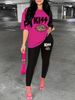 Women's Casual Fashion Leopard Print Lip Print Letter Pattern Print Loose T-shirt+cropped Pants Two-piece Home Sportswear Daily Wear-406_ecoleips.com