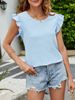 Women's Round Neck Ruffled Sleeve Casual Plaid Top_ecoleips.com