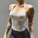 Women's Seamless Halter Neck Sports Bra Fitness Yoga Vest With Breast Pads Slimming High Elasticity Knitted Underwear Polyester_ecoleips.com
