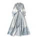 Women's Clothing Spring And Autumn Retro Palace Style Lapel Lantern Sleeves Printed Dress Single Breasted Large Swing A Line Knee Length Dress_ecoleips.com