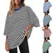 Women's Clothing Summer Striped Short Sleeved Women's Tops Loose Casual Striped Round Neck T Shirt_ecoleips.com