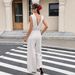 Women's Casual V Neck Sleeveless Jumpsuit Vertical Striped Tie Waist Backless Loose Fit for All Seasons Everyday Wear_ecoleips.com