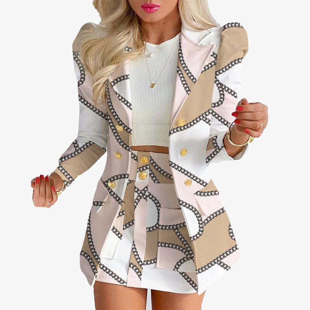 Women's Fashion Printed Casual Suit Set Long Sleeve Office Wear Elegant Blazer Top And Pants Outfit_ecoleips.com