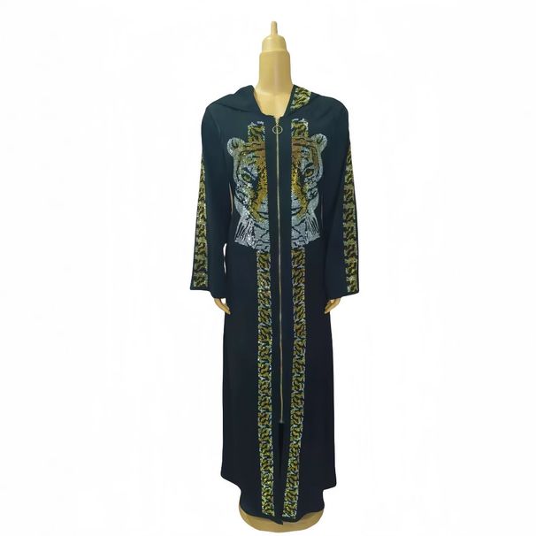2025 Muslim Women's Clothing Arab Rhinestone Cardigan Zipper Hooded Long Sleeve Robe 74309#_ecoleips.com
