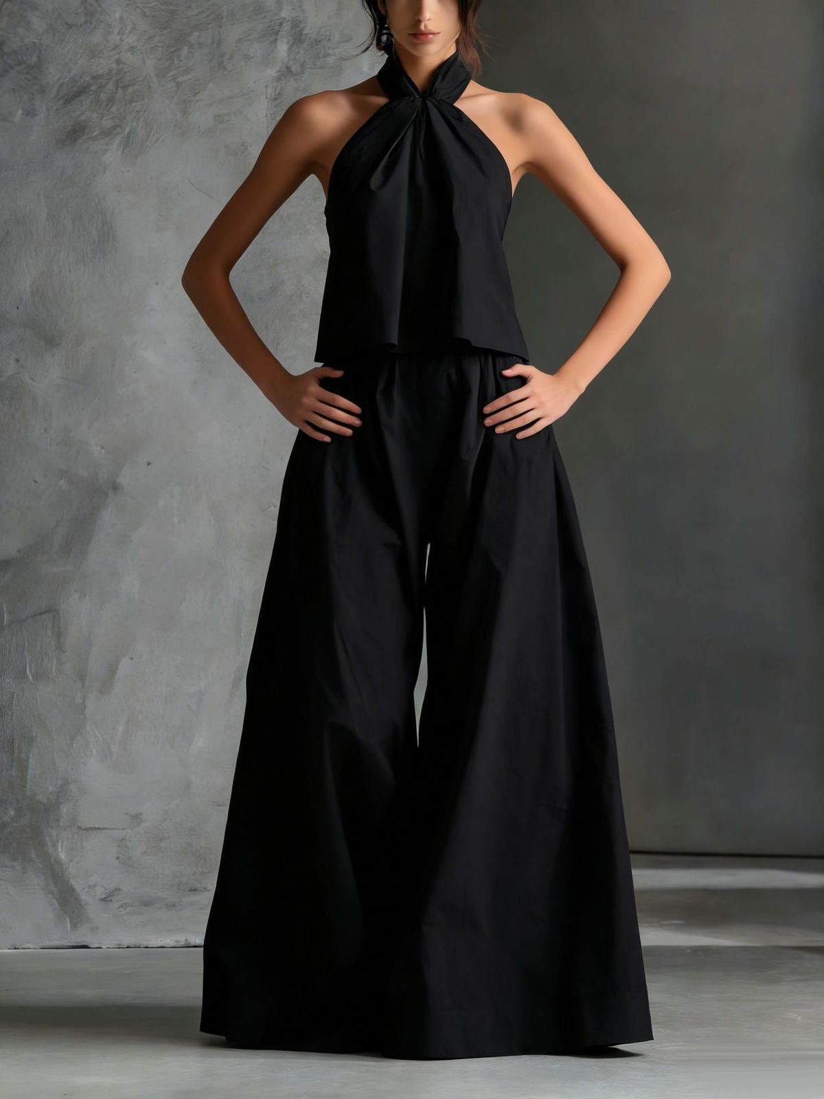 Summer Two Piece Set For Women Loose Sleeveless Top And High-Waisted Wide Leg Pants_ecoleips.com