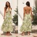 Women's Floral Print Maxi Dress - Summer V-Neck Back Tie Detail Long Dress With Flowy Skirt - Light Green Boho Chic Dress For Beach & Parties_ecoleips.com