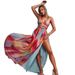 Tropical Print Slit Maxi Dress – High-Low Hem & Adjustable Side Ties (One Size Fits S-XL)_ecoleips.com