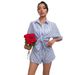 Women's Clothing Lapel Casual Striped Short Sleeved Pants Two Piece Set_ecoleips.com
