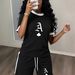 Women's Clothing Women's Fashionable Spade Letter A Print Two Piece Set Style Loose Comfortable Short Sleeved Outfit_ecoleips.com