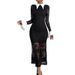 Women's Clothing Elegant Black & White Color Block Long Dress With Lapel & Lace Patchwork - Seasonless Investment Slim Fit_ecoleips.com