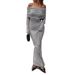 Autumn/Winter French-Style Knit Dress With One-Off Collar, Shoulder-Exposed Design, Fashionable Silhouette, And Slimming_ecoleips.com