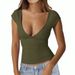 Voya Women's 2026 Spring/Summer New Style Sexy And Elegant T-shirt Short Style Slimming V-neck Open Navel Top_ecoleips.com