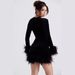 Women's Clothing Knitted Dress With Slim Waist And Slim Fit, Mid Length Autumn And Winter Long Sleeved Skirt With Fur Cuffs And Hem_ecoleips.com