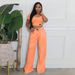 Women's Clothing Distressed Two Piece Suit Sexy Waist Revealing U Neck Wide Leg Suit_ecoleips.com