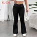 Plus-Size High-Waisted Flared Pants – V-Shape Butt-Lifting Wide Leg Lounge Pants For Women (Black, 1XL-3XL)_ecoleips.com