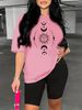 Summer Women's Casual Fashion Sun And Moon Pattern Printed Loose T-shirt Shorts Two-piece Set Set Summer Sportswear Suitable For Daily Wear-188_ecoleips.com