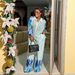 Print Lounge Set – Long Sleeve Shirt & Straight Leg Pants (S-Xxl, Light Blue, Polyester) Office-Ready Twist_ecoleips.com