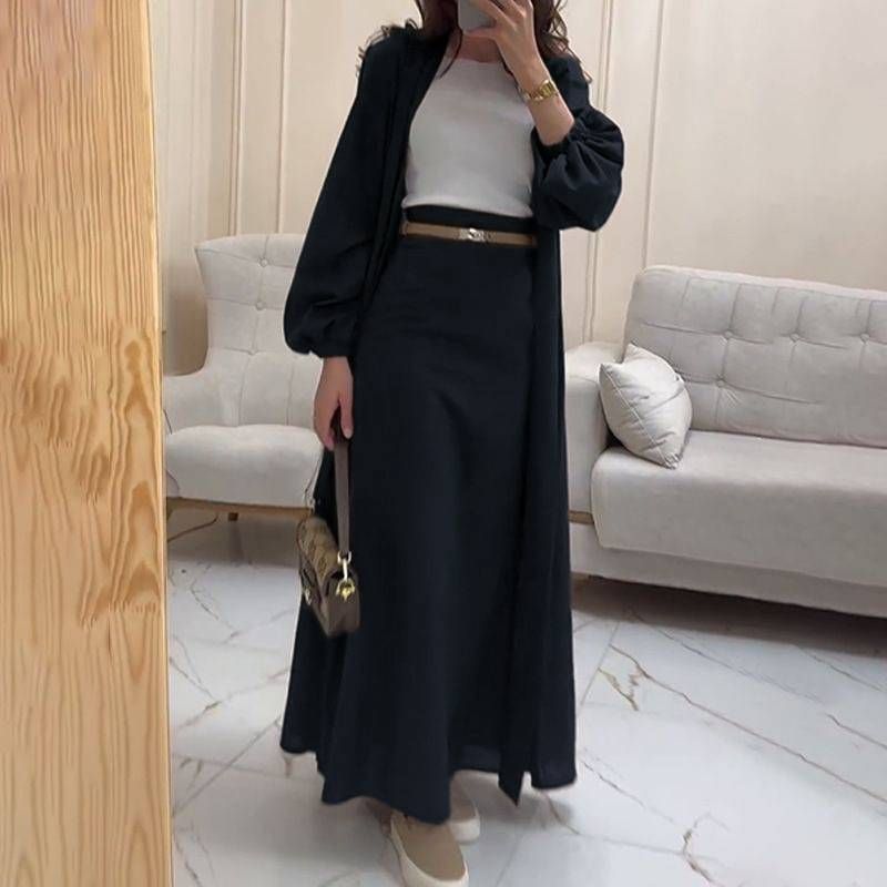 Autumn/Winter Casual Loose Fitting Tie up Printed Suit Jacket And Long Skirt Set for Women Fashionable Pant Outfit_ecoleips.com