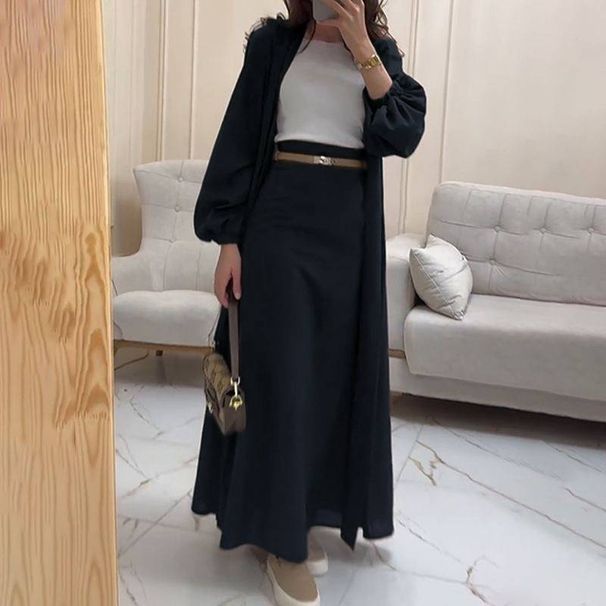 Autumn/Winter Casual Loose Fitting Tie up Printed Suit Jacket And Long Skirt Set for Women Fashionable Pant Outfit_ecoleips.com