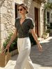 Loose Ribbed Breathable V Neck Knit Top_ecoleips.com