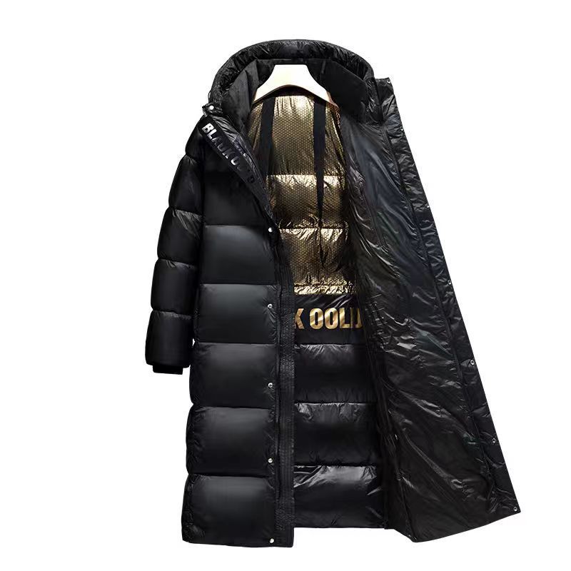 Women's Clothing New Winter Style Black And Gold Down Jacket, Short And Long, Thickened, Hooded, Simple, Unisex, Couple's Glossy Coat, Trendy._ecoleips.com