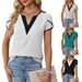2026 European And American Cross-border Women's Clothing, Summer New Fashion Color-blocked V-neck Petal_ecoleips.com