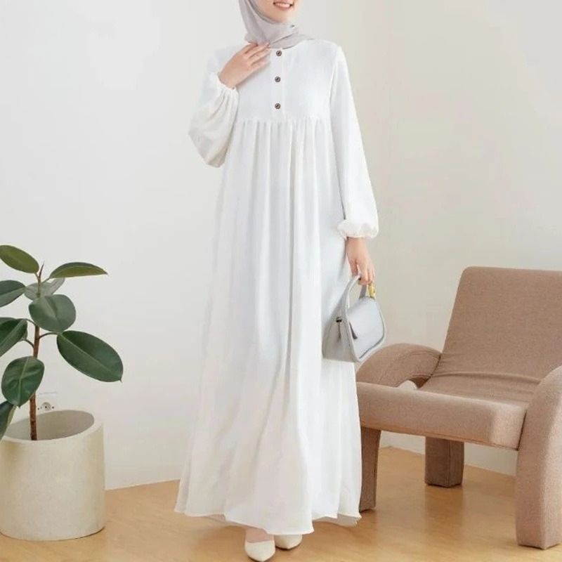 Spring And Summer Abaya Muslim Women's Robe Fashion Loose Casual Solid Color Dress_ecoleips.com