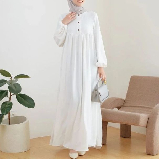 Spring And Summer Abaya Muslim Women's Robe Fashion Loose Casual Solid Color Dress_ecoleips.com