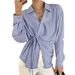 Autumn Intellectual Style Blue Long Sleeve Shirt Lace-Up Shirt Cardigan Top Women's Clothing Wholesale_ecoleips.com