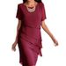 Summer Dress Stitching Chiffon Round Neck Short Sleeve Dress_ecoleips.com