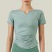 Women's Clothing V Neck Pleated Slim Yoga Short Sleeved Fitness Clothing Women's Tops Spring And Summer New Sports T Shirt_ecoleips.com